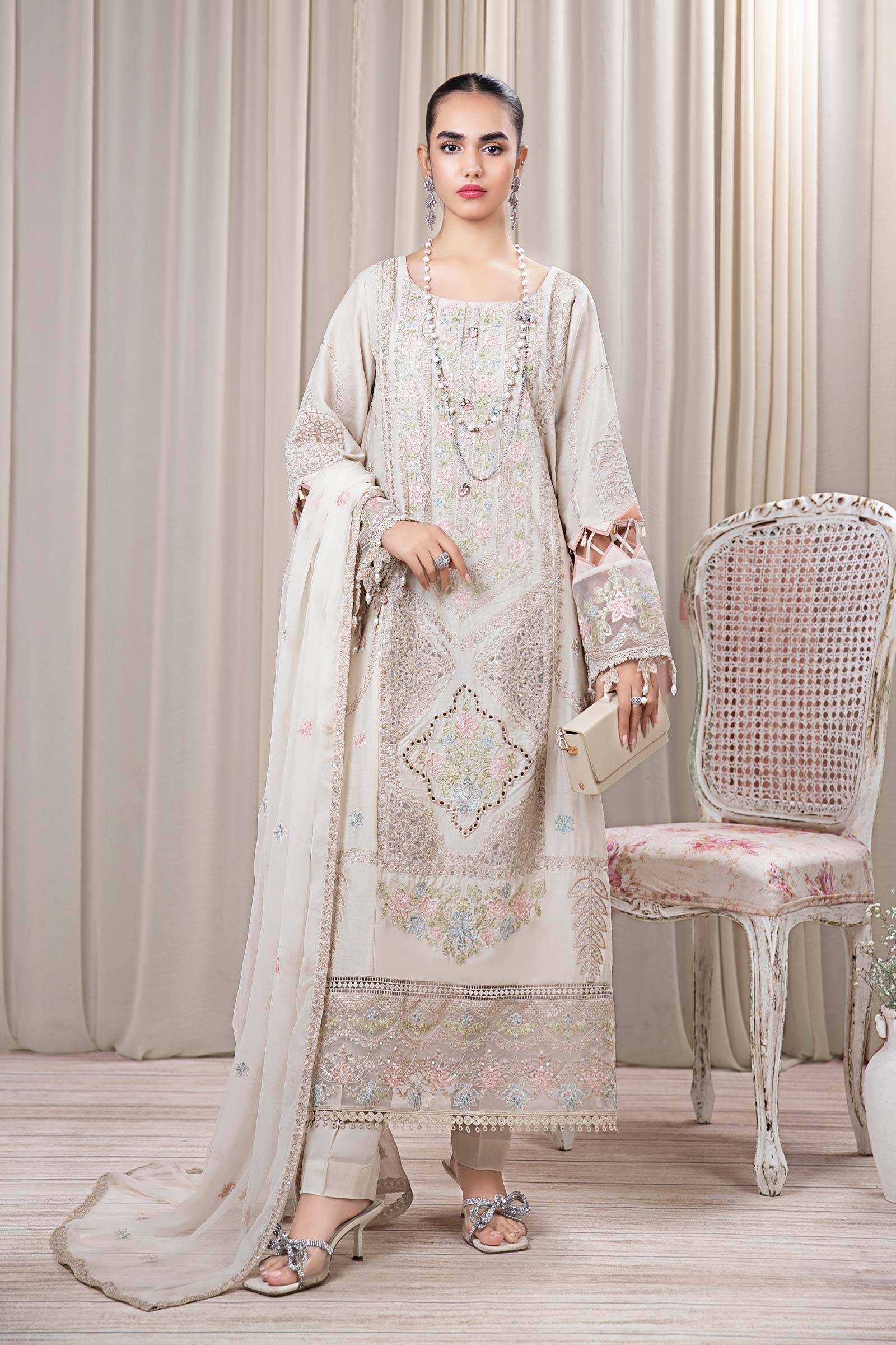 3 Piece Embroidered Self Jacquard Suit