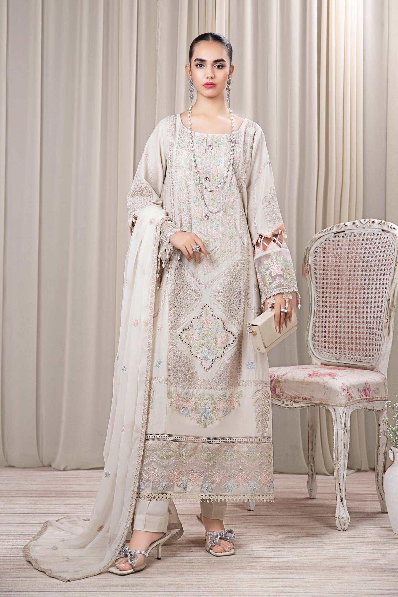 3 Piece Embroidered Self Jacquard Suit