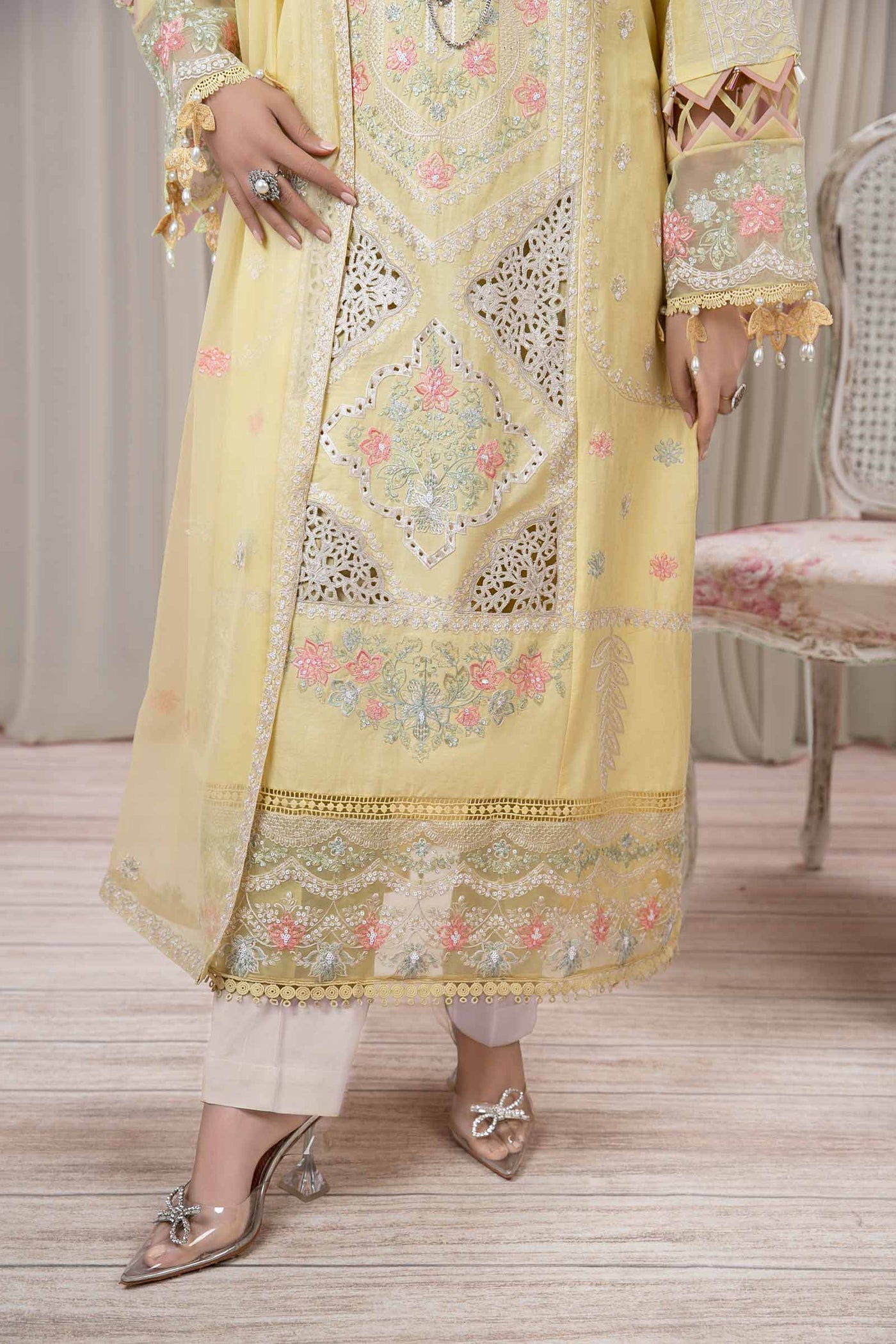 3 Piece Embroidered Self Jacquard Suit