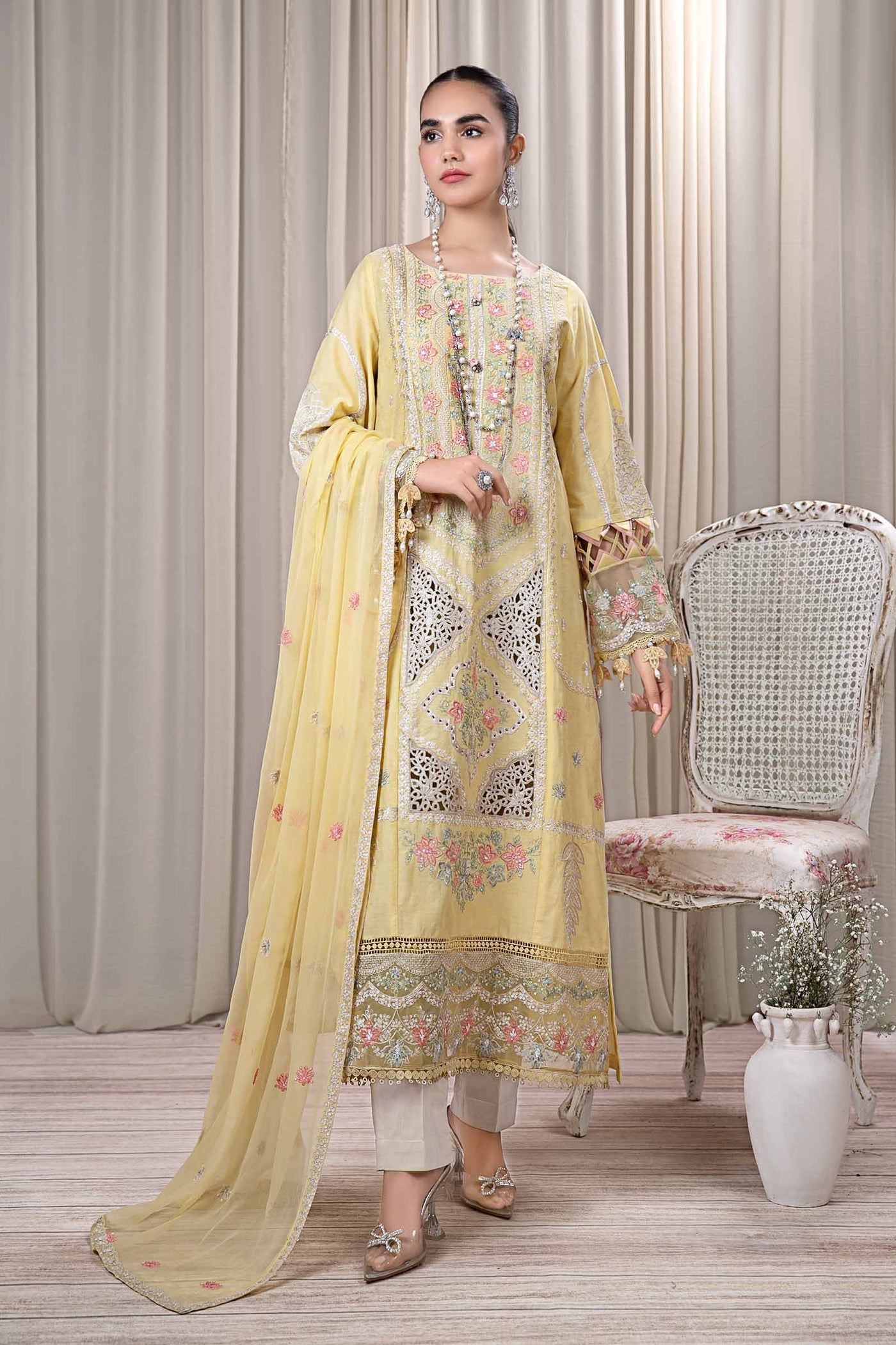 3 Piece Embroidered Self Jacquard Suit
