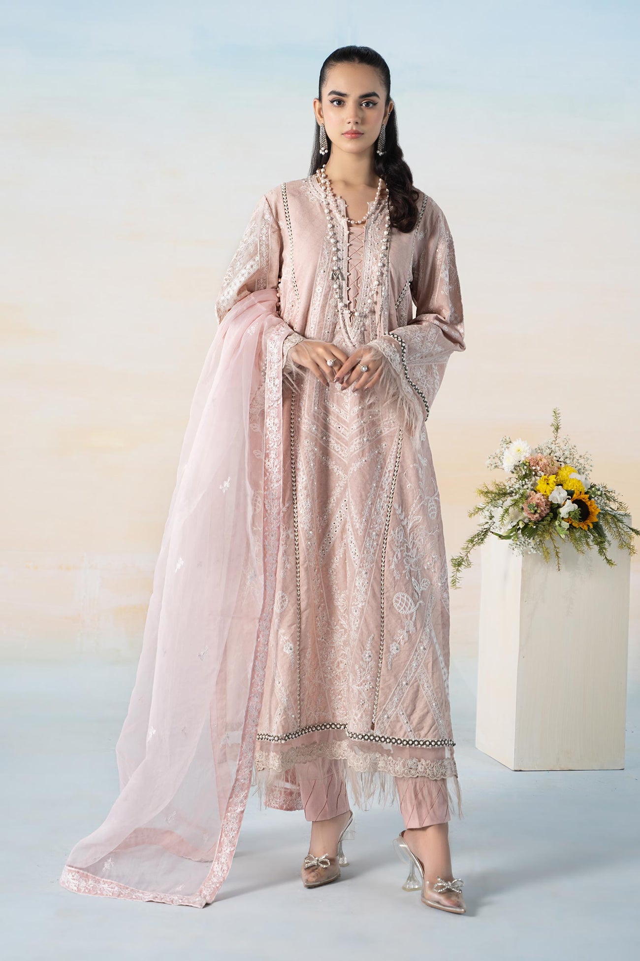 3 Piece Embroidered Self Jacquard Suit