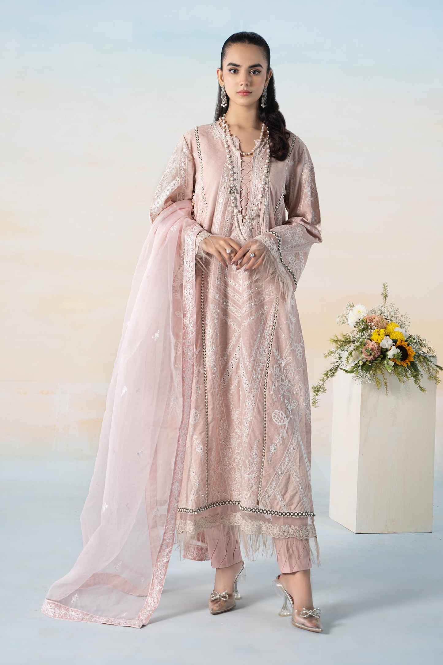 3 Piece Embroidered Self Jacquard Suit
