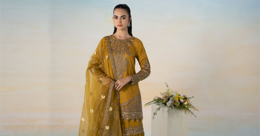 3 Piece Embroidered Dobby Suit | DW-EF24-36 – Maria.B