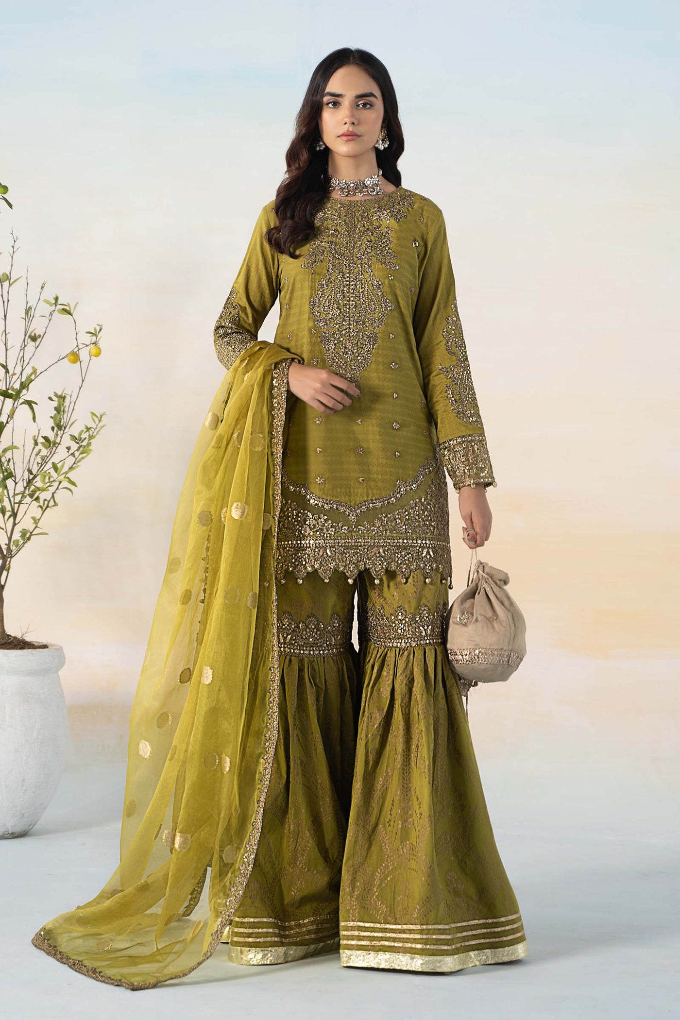 3 Piece Embroidered Dobby Suit | DW-EF24-36