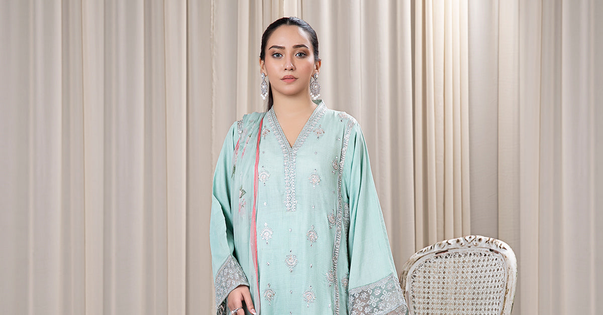 3 Piece Embroidered Dobby Suit