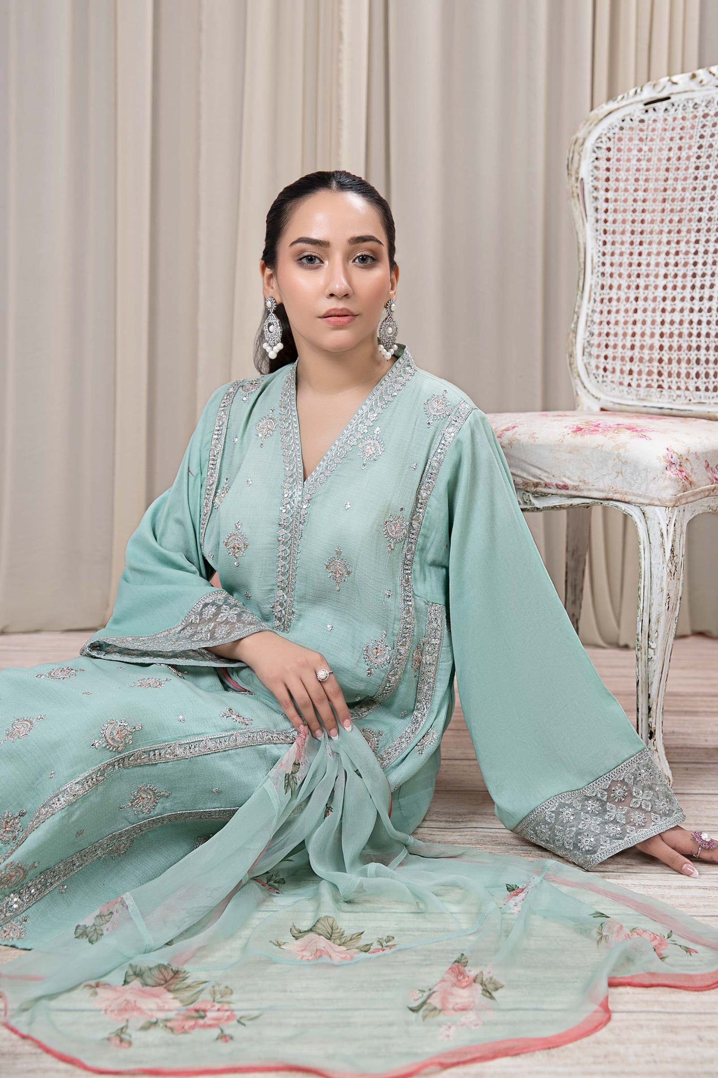 3 Piece Embroidered Dobby Suit