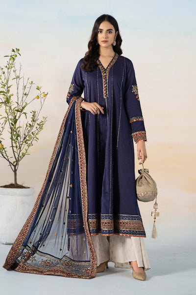 3 PIECE EMBROIDERED DOBBY SUIT | DW-EF24-55 Casuals DWE2455-ESM-BLU