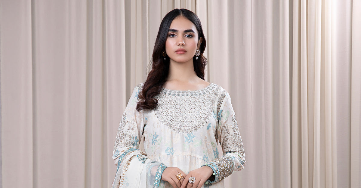 3 Piece Embroidered Jacquard Broshia Suit