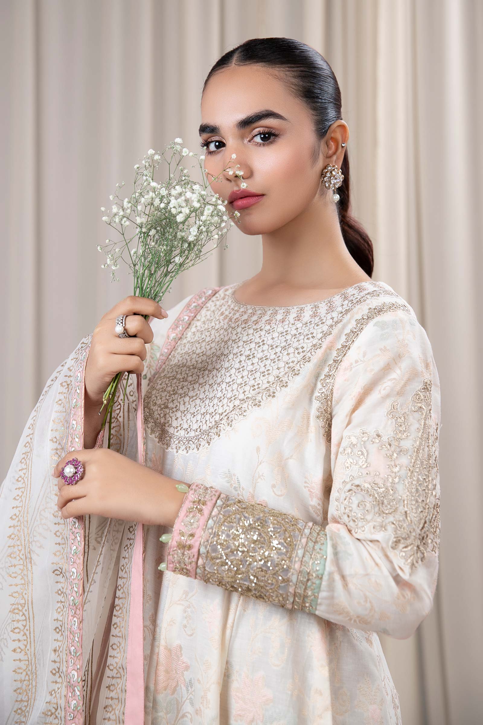 3 Piece Embroidered Jacquard Broshia Suit