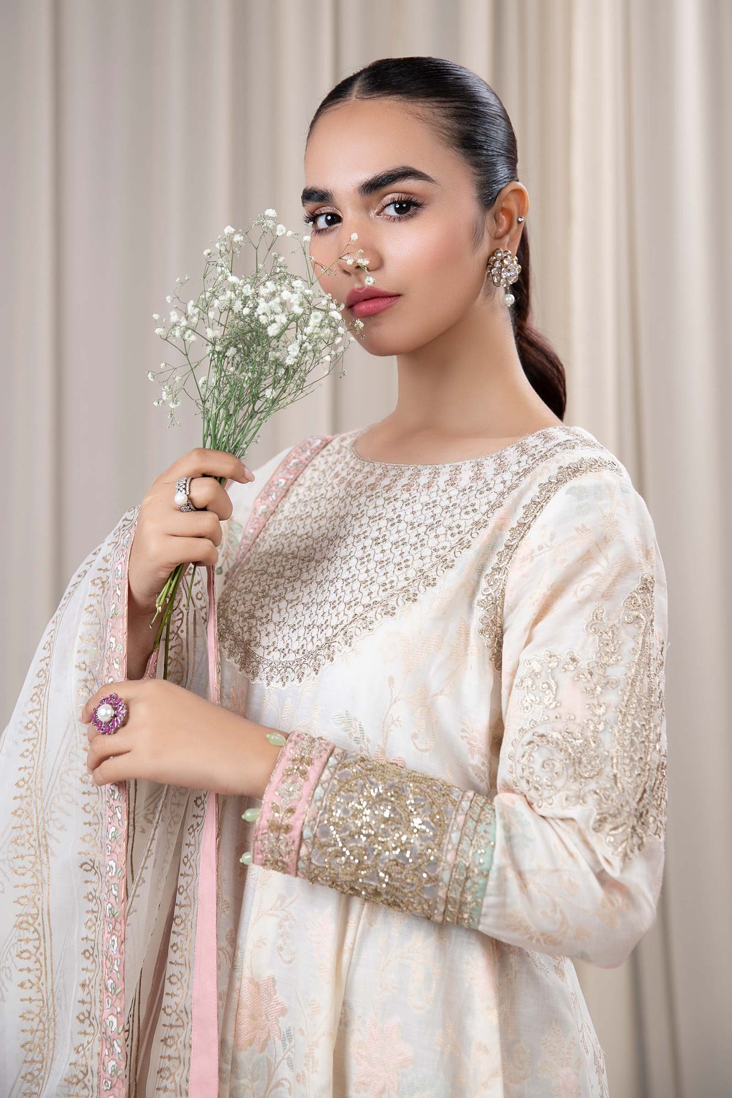 3 Piece Embroidered Jacquard Broshia Suit