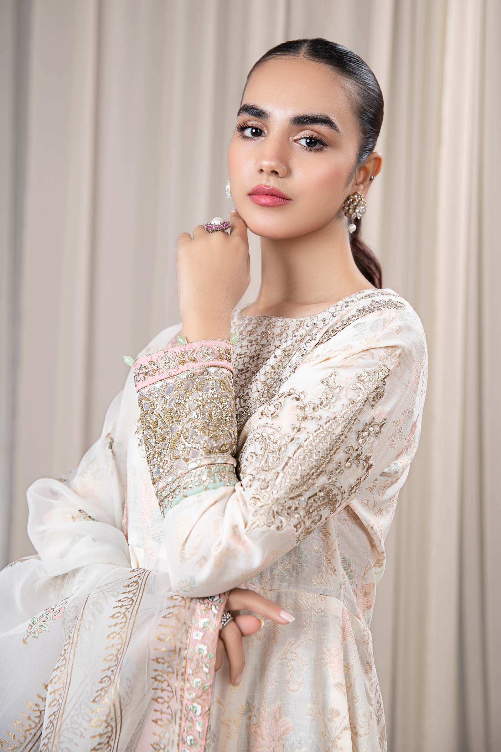3 Piece Embroidered Jacquard Broshia Suit