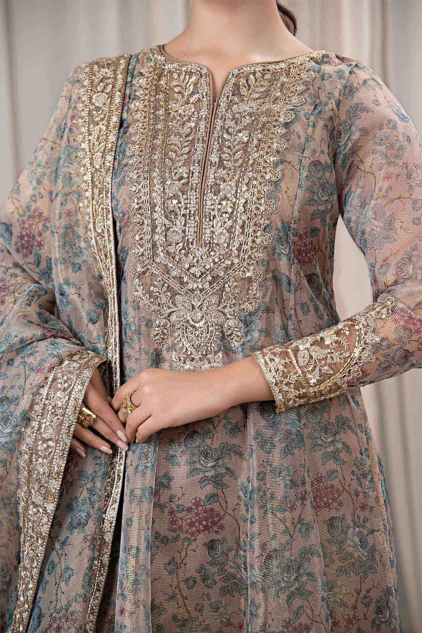 3 Piece Printed Organza Masoori Net Suit | DW-EF24-65