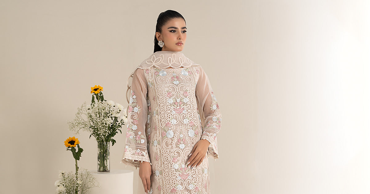 3 Piece Embroidered Organza Suit