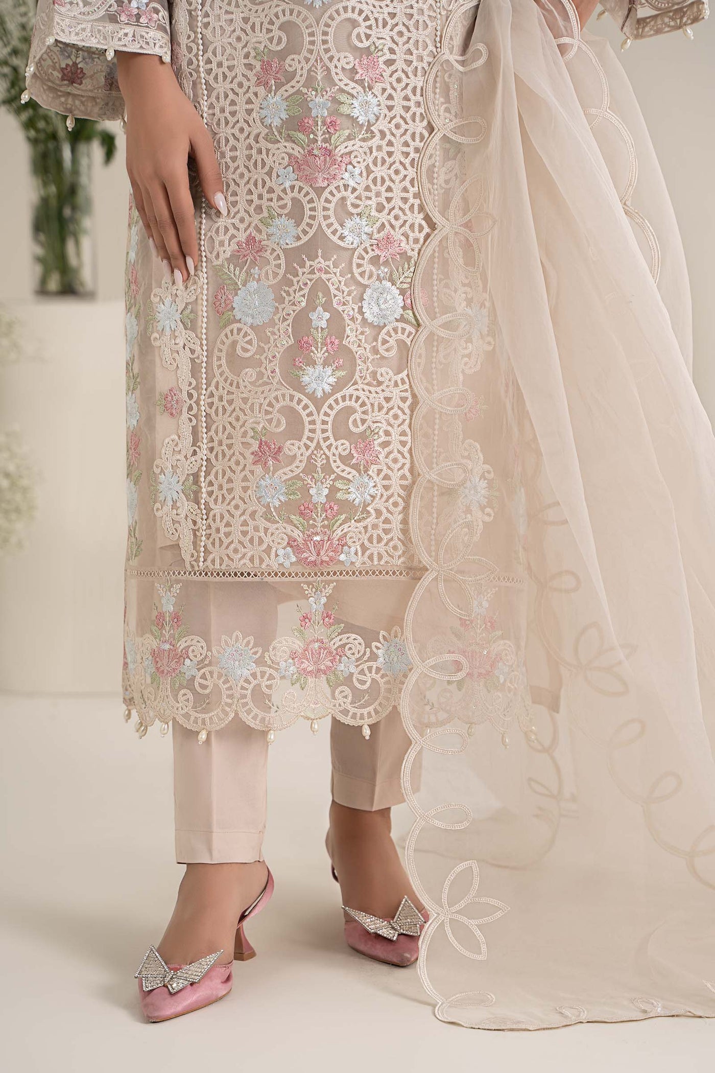 3 Piece Embroidered Organza Suit | DW-EF25-02