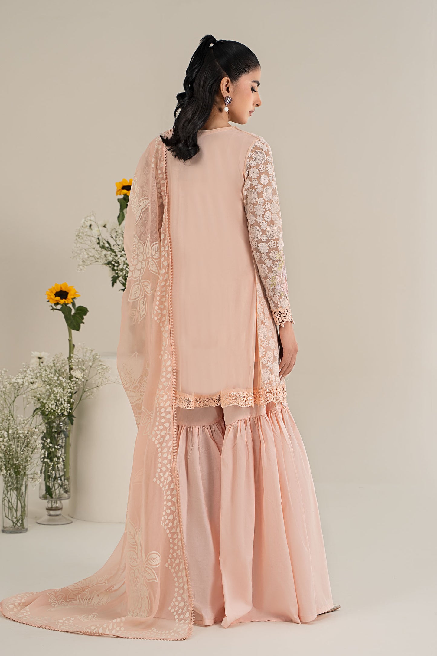 3 Piece Embroidered Polyester Net Suit