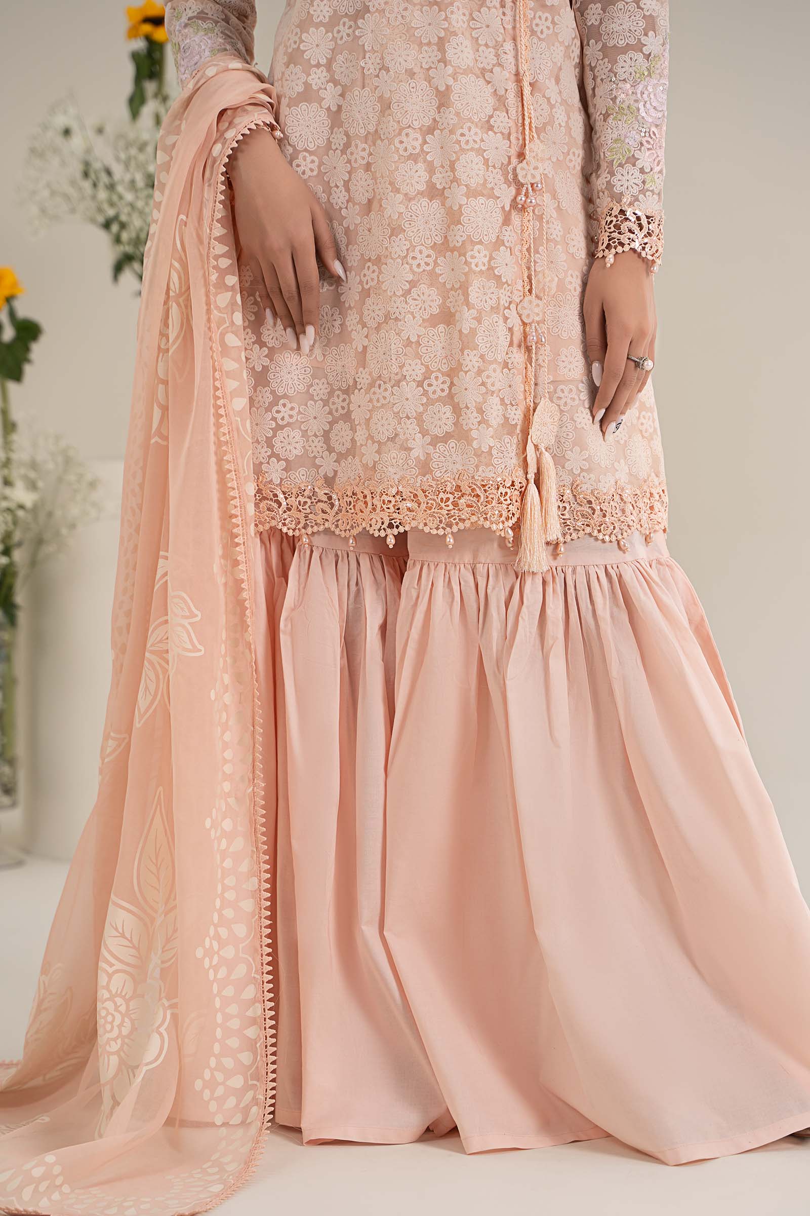 3 Piece Embroidered Polyester Net Suit