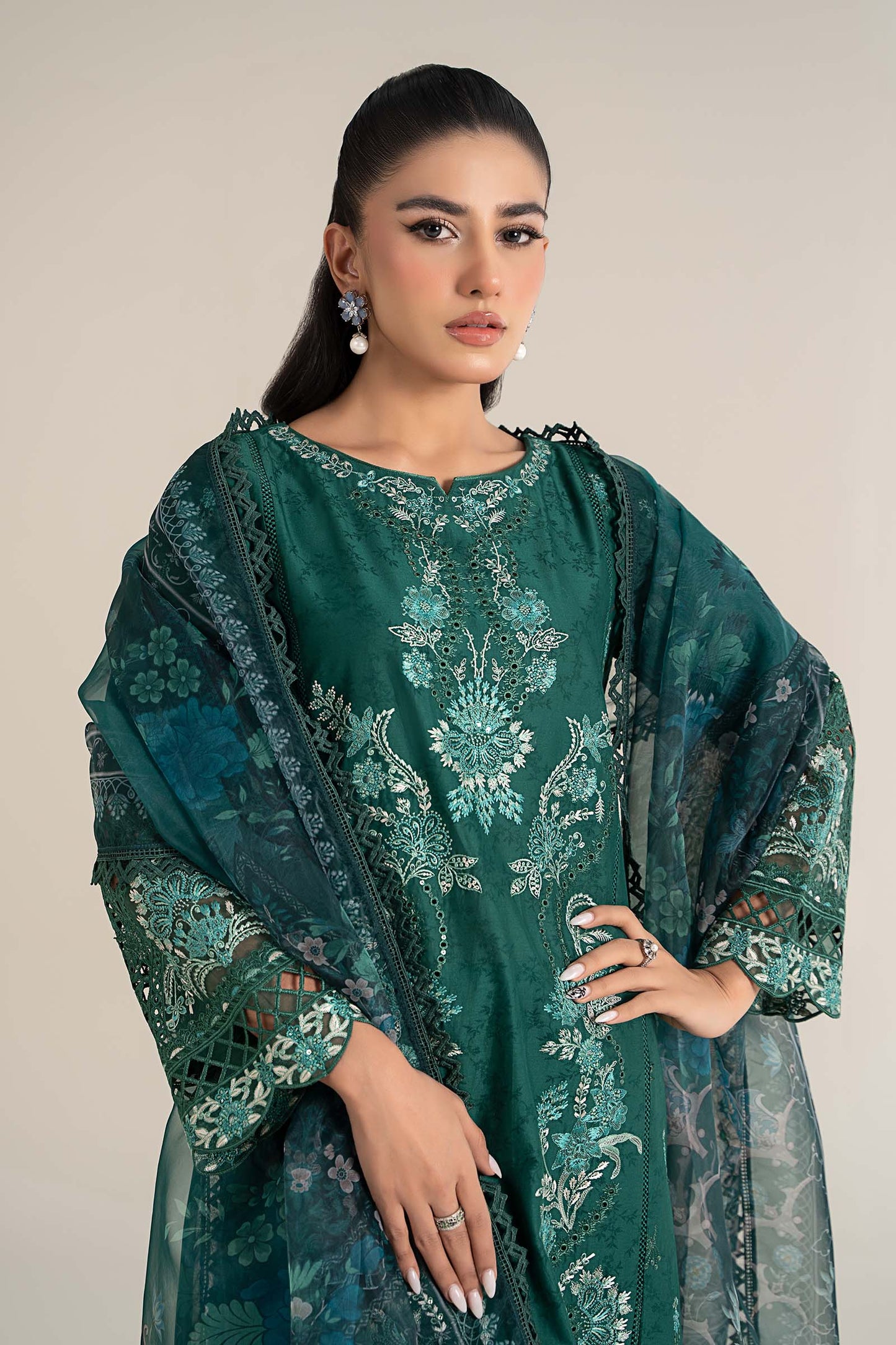 3 Piece Embroidered Self Jacquard Lawn Suit