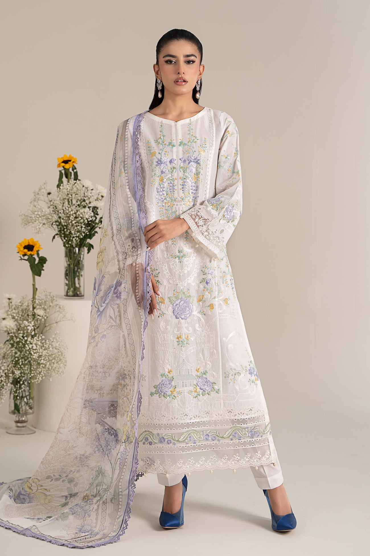 3 Piece Embroidered Self Jacquard Lawn Suit