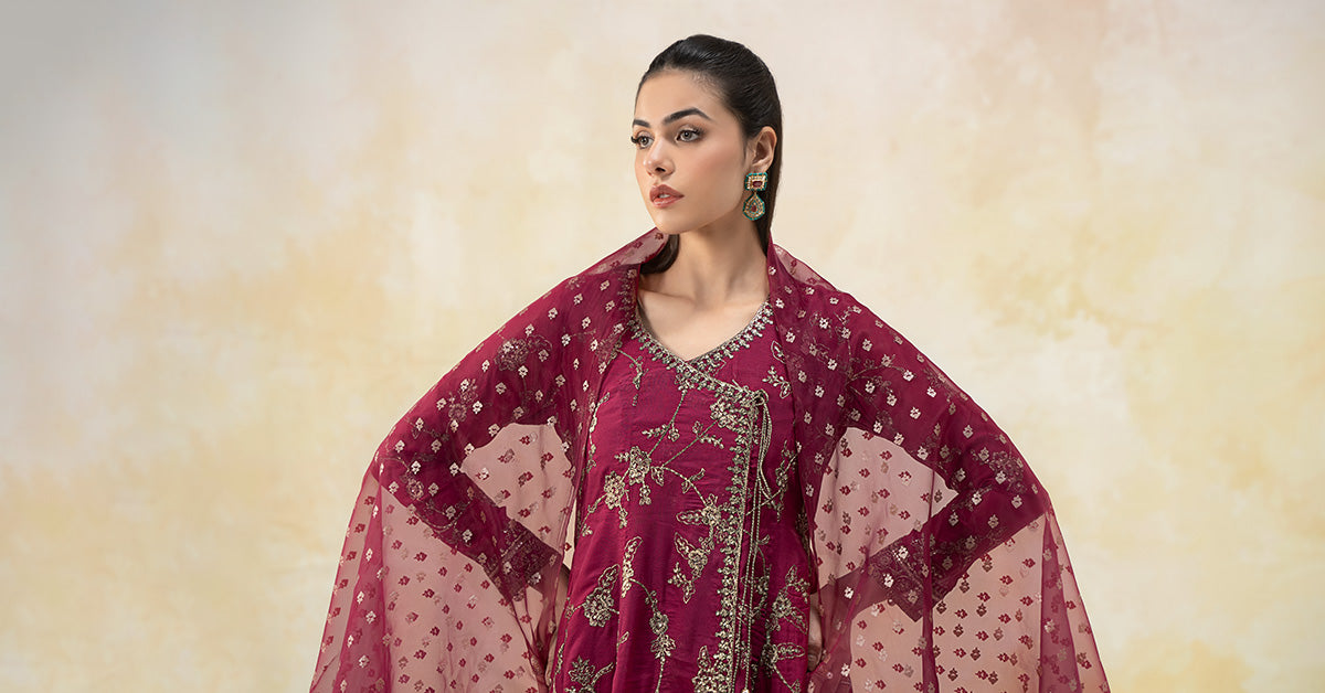 3 Piece Embroidered Paper Cotton Suit