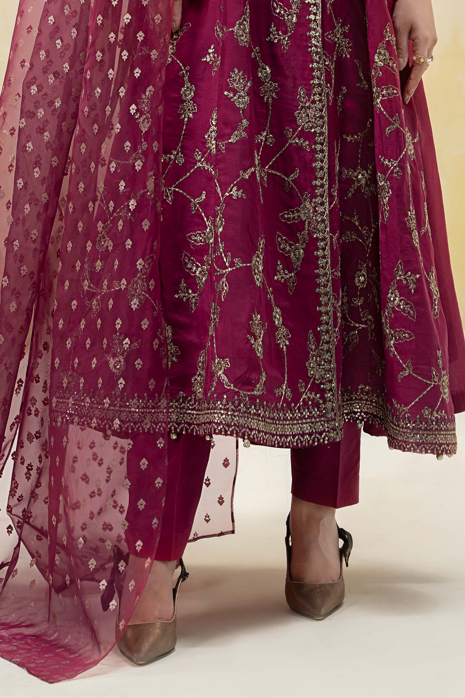 3 Piece Embroidered Paper Cotton Suit