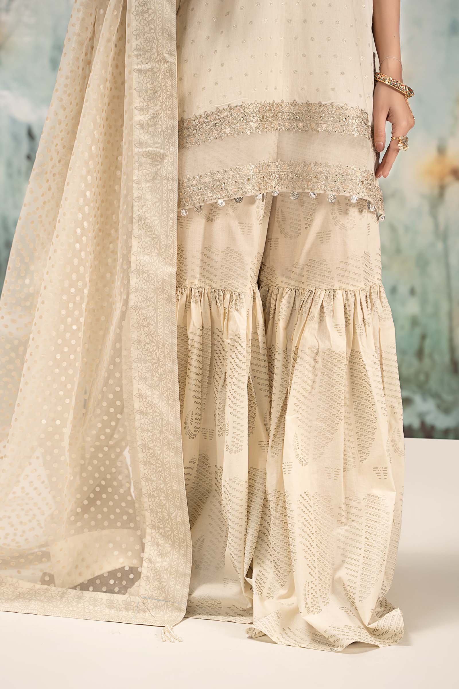 3 Piece Embroidered Cotton Lurex Suit