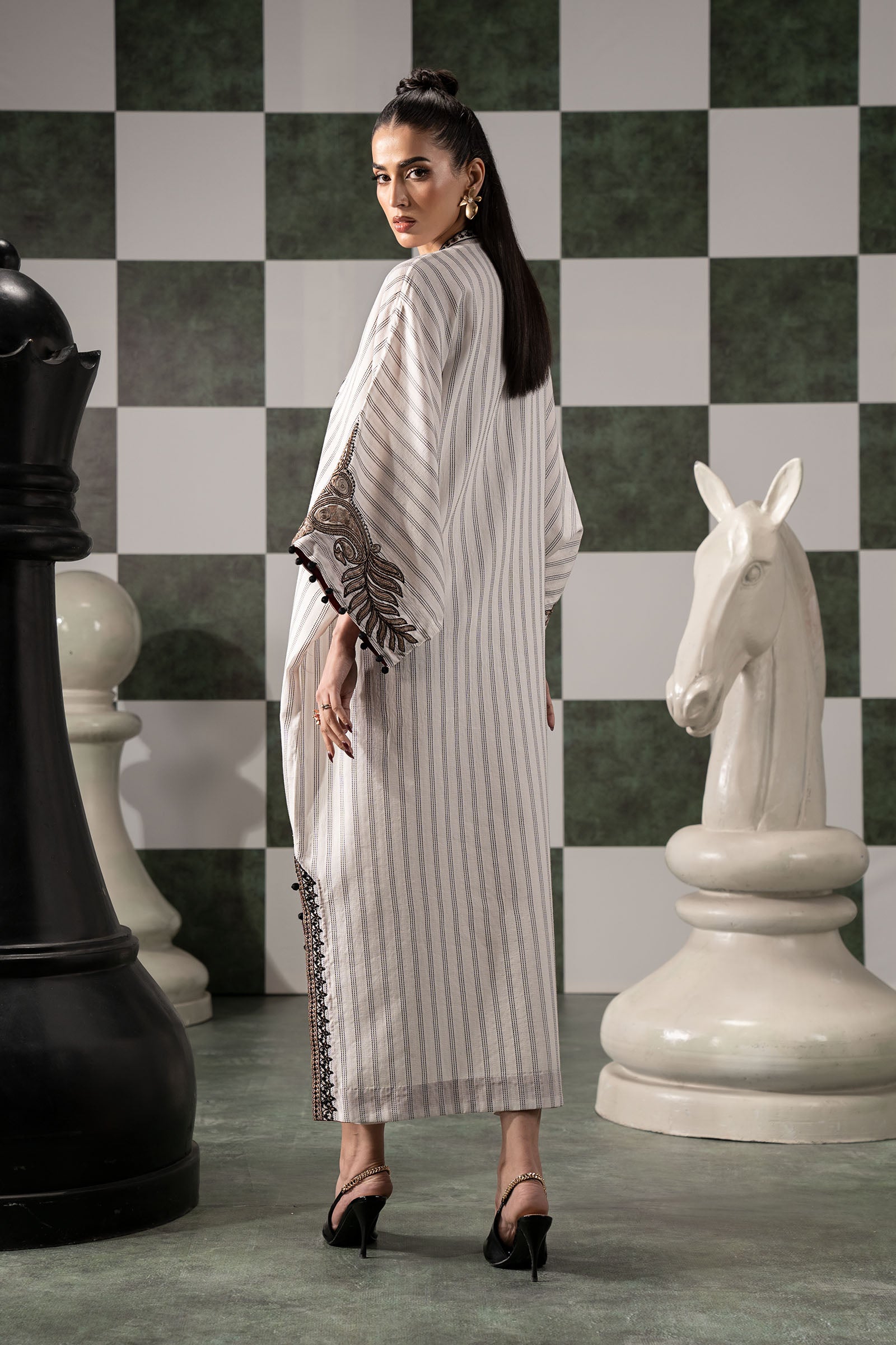 2 Piece Embroidered Striped Cotton Suit