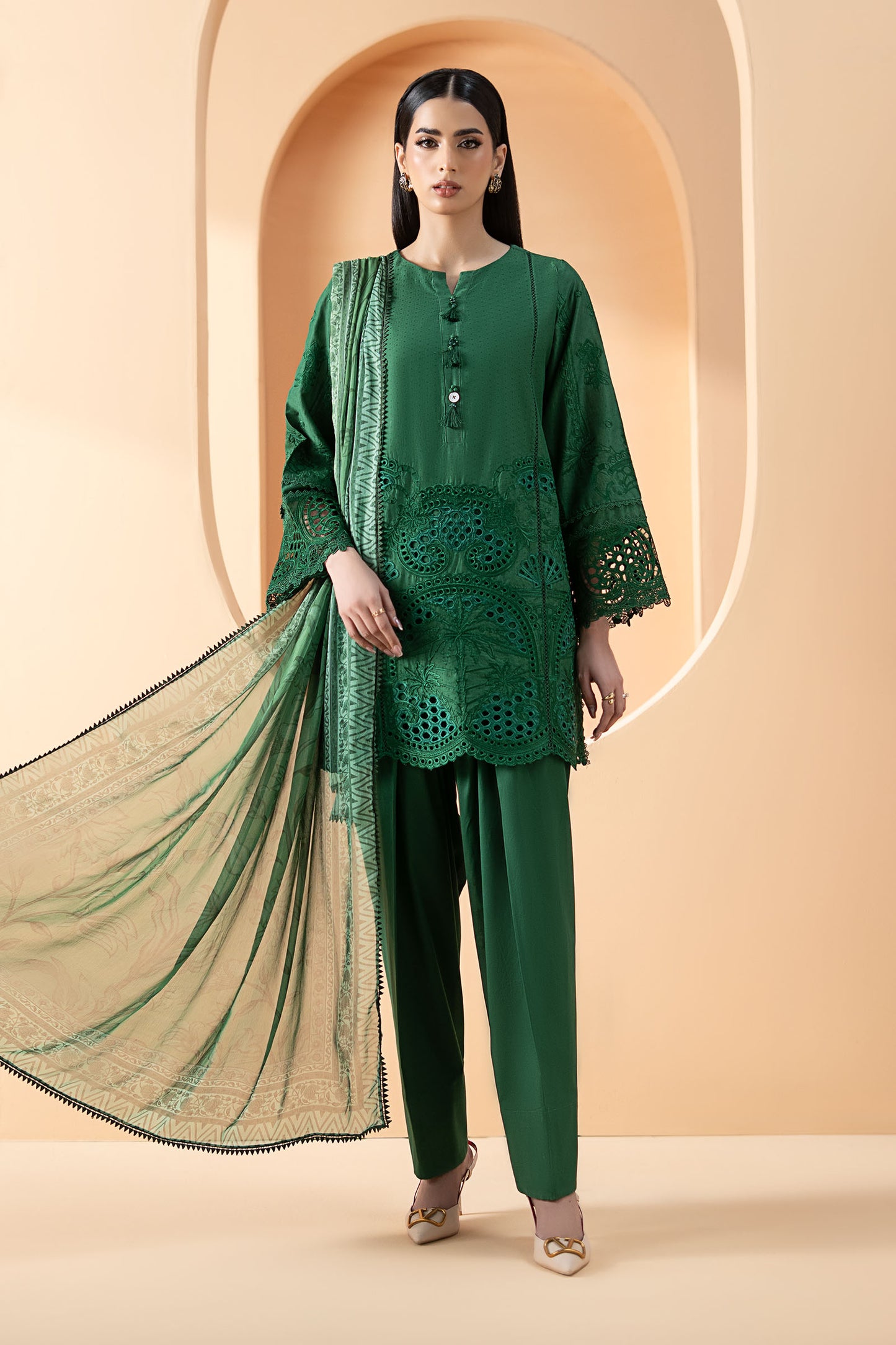3 Piece Embroidered Dobby Lawn Suit
