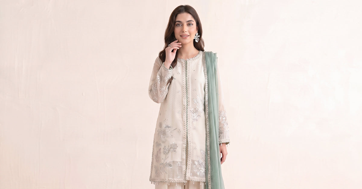 3 Piece Embroidered Cotton Net Suit