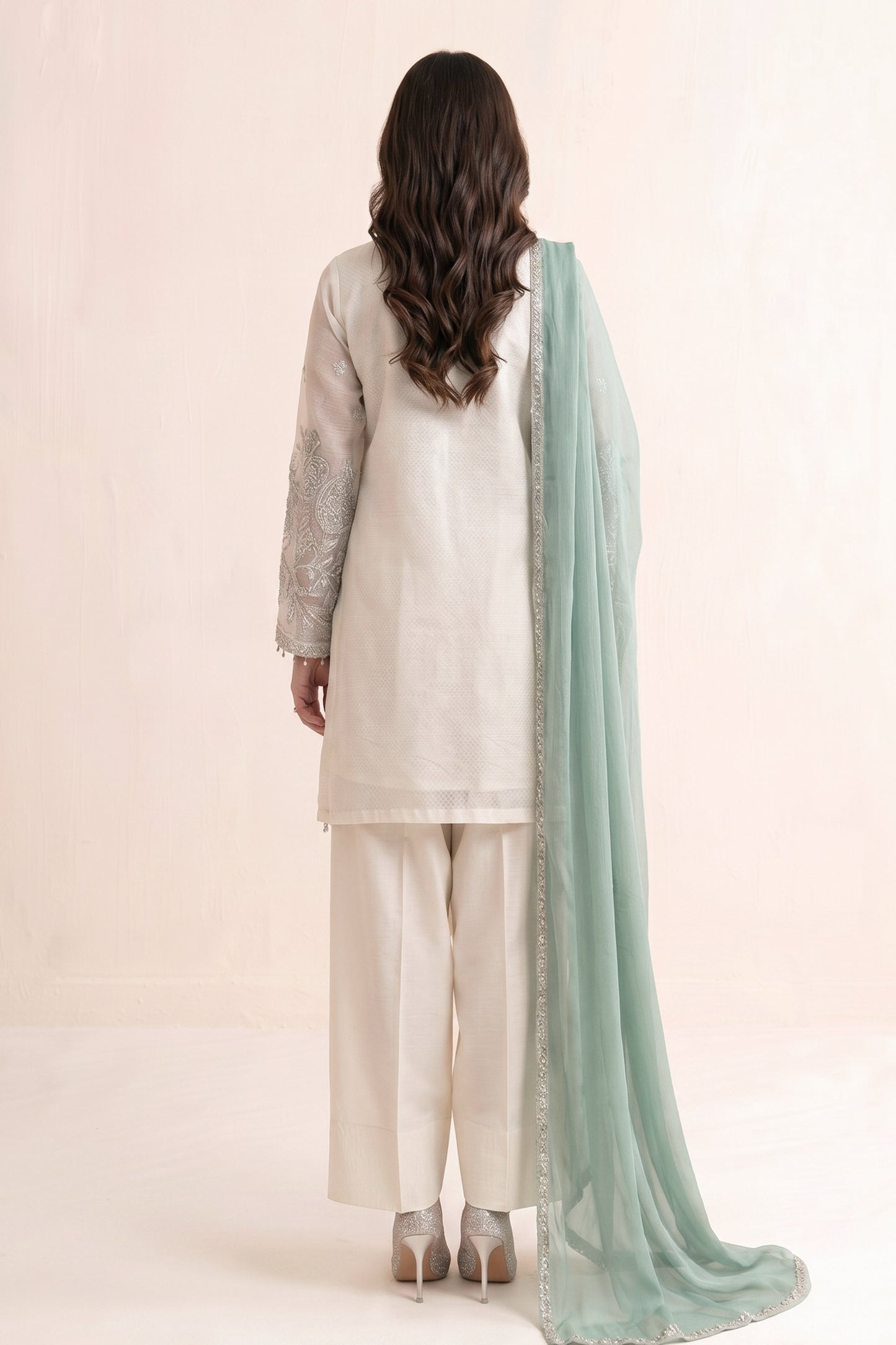 3 Piece Embroidered Cotton Net Suit