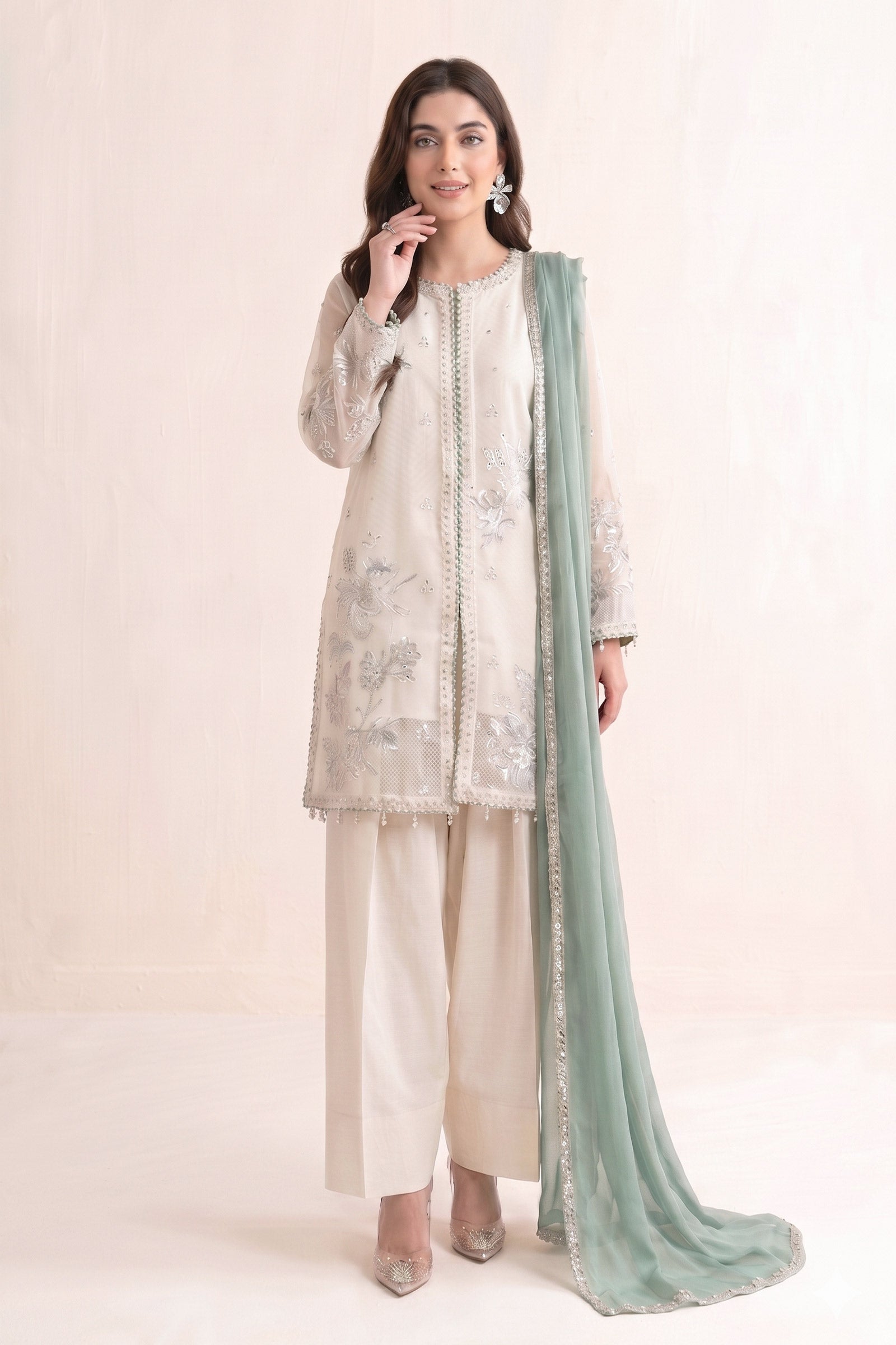 3 Piece Embroidered Cotton Net Suit