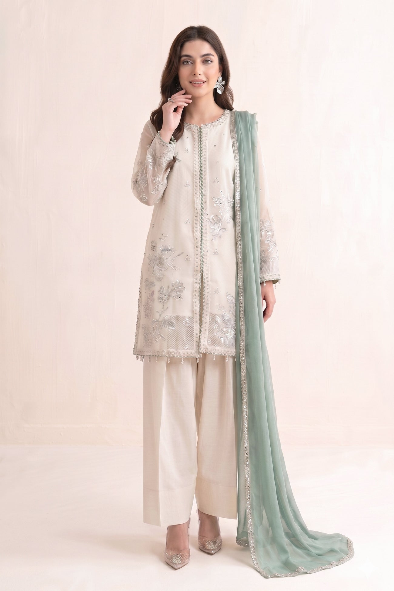 3 Piece Embroidered Cotton Net Suit