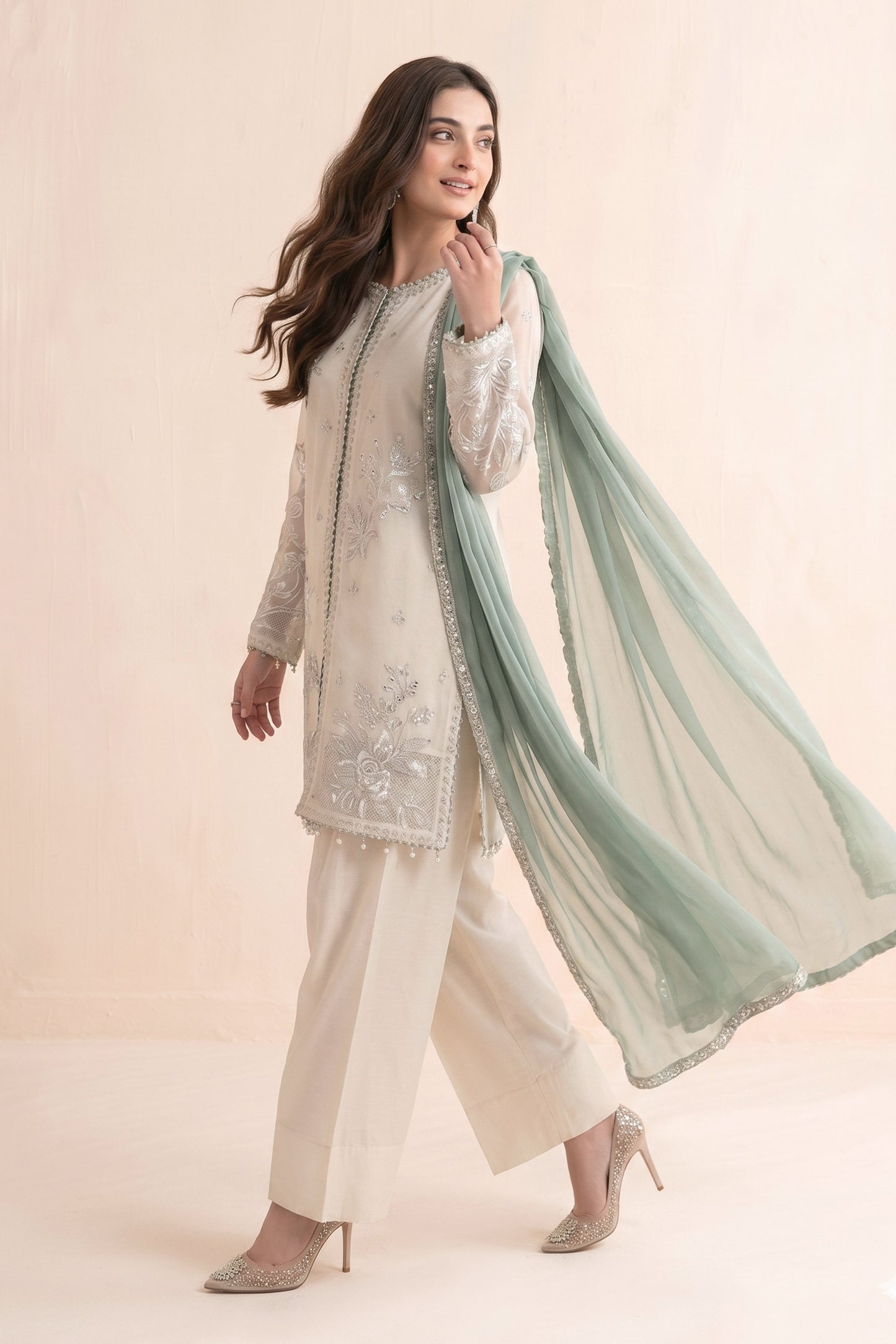 3 Piece Embroidered Cotton Net Suit