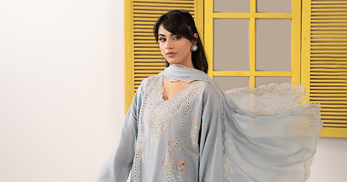 3 Piece Embroidered Dobby Lawn Suit