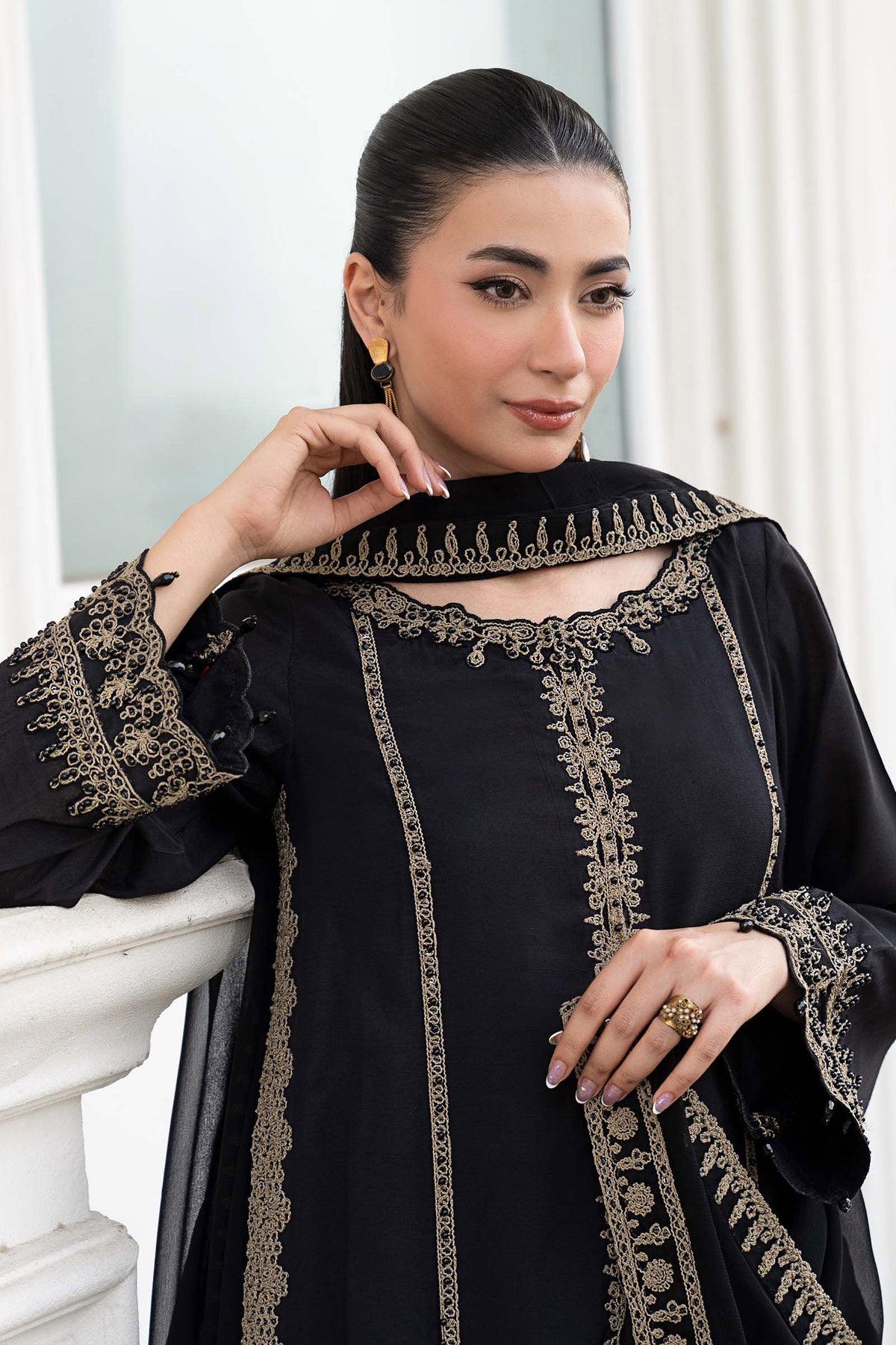 3 Piece Embroidered Raw Silk Suit