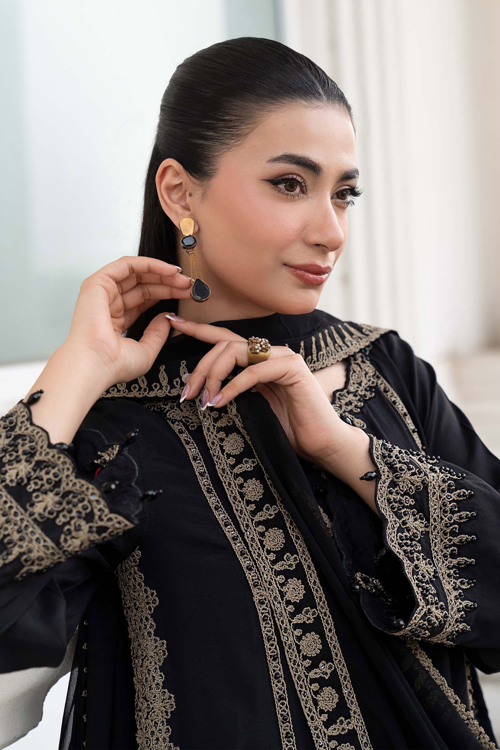 3 Piece Embroidered Raw Silk Suit