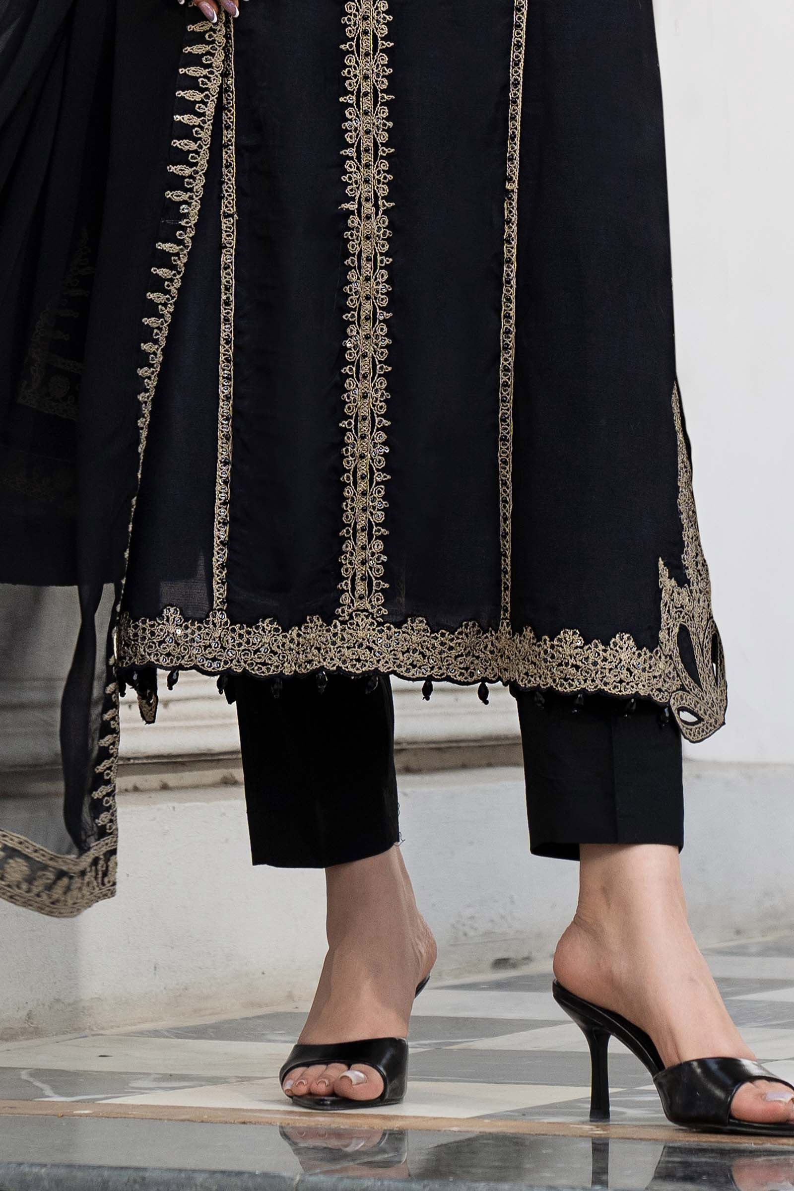 3 Piece Embroidered Raw Silk Suit