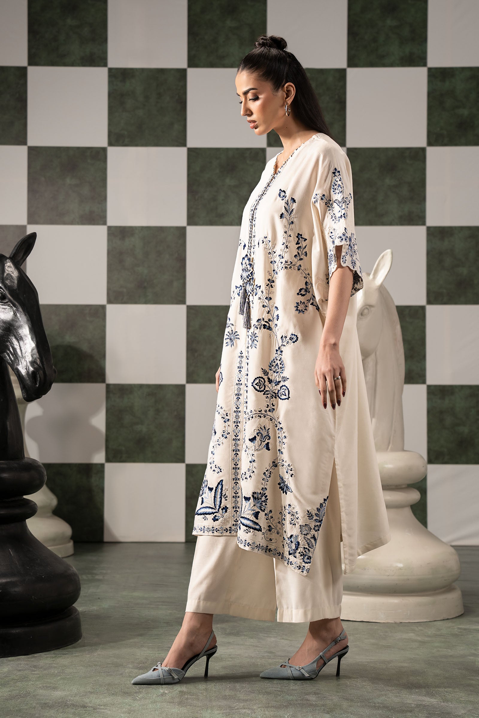2 Piece Embroidered Raw Silk Suit