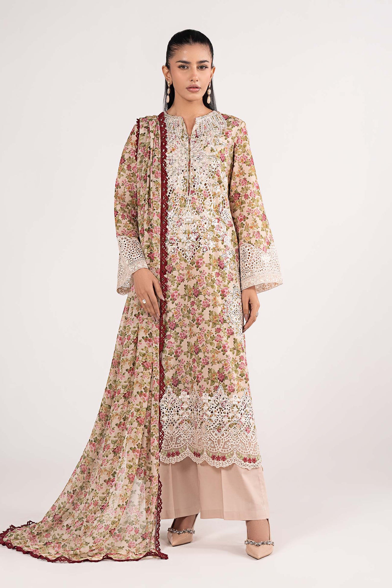 3 Piece Embroidered Net Suit
