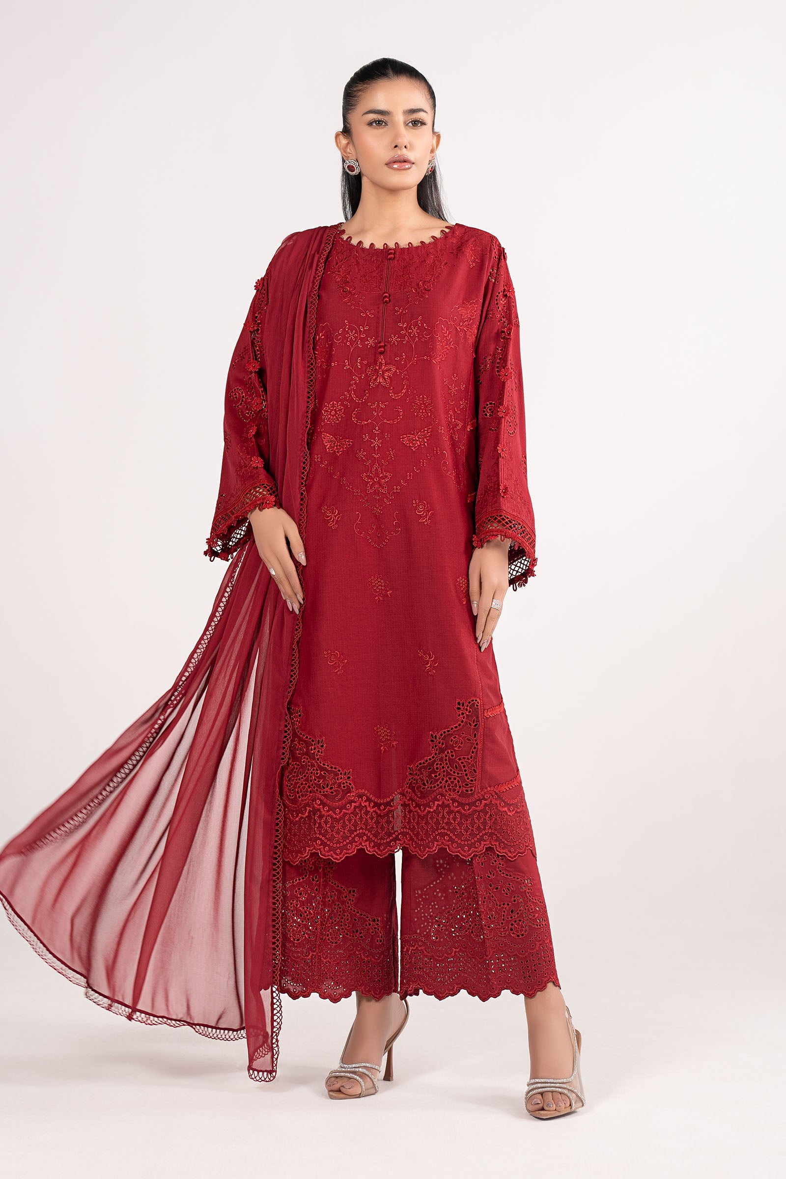 3 Piece Embroidered Dobby Lawn Suit