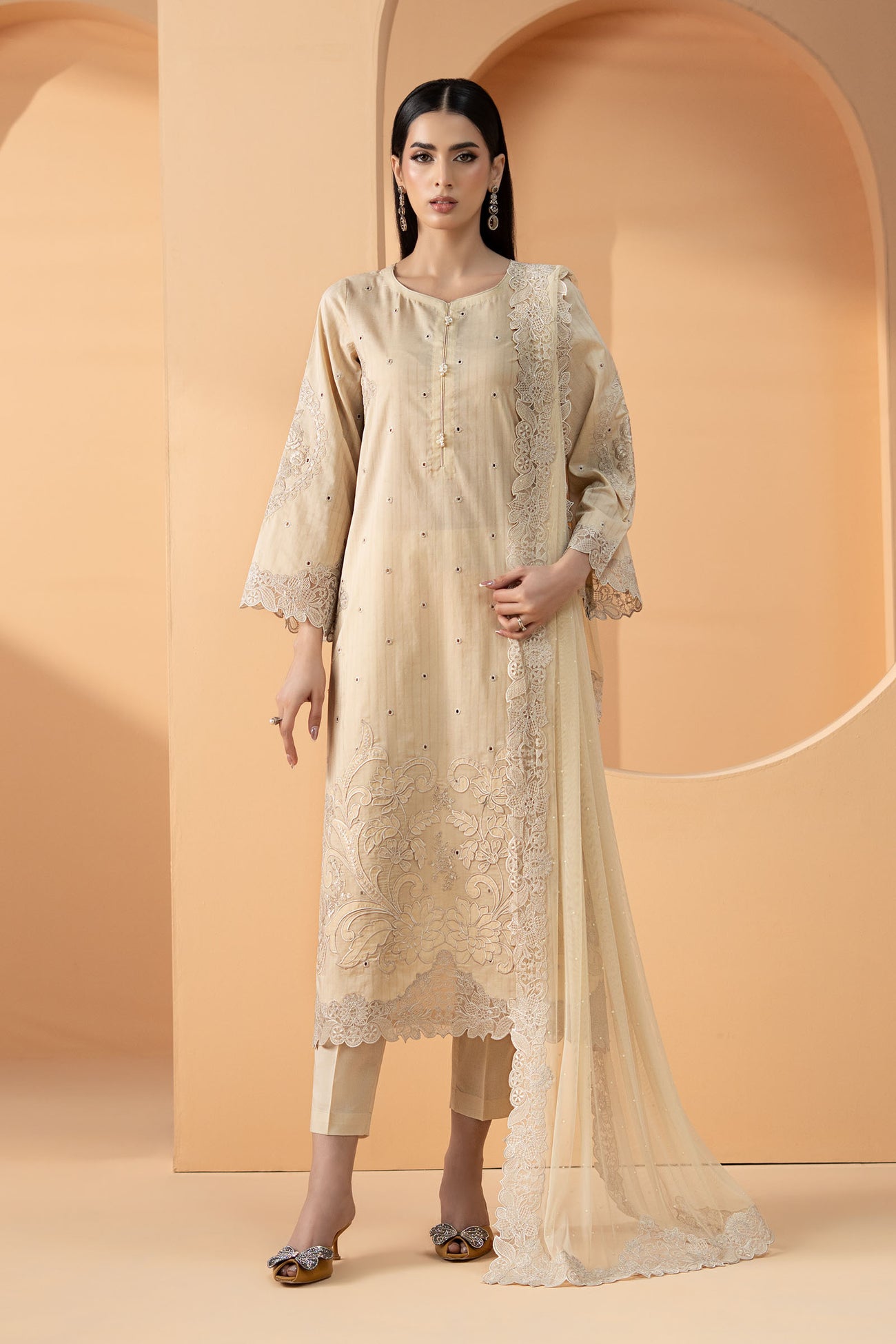 3 Piece Embroidered Dobby Lawn Suit