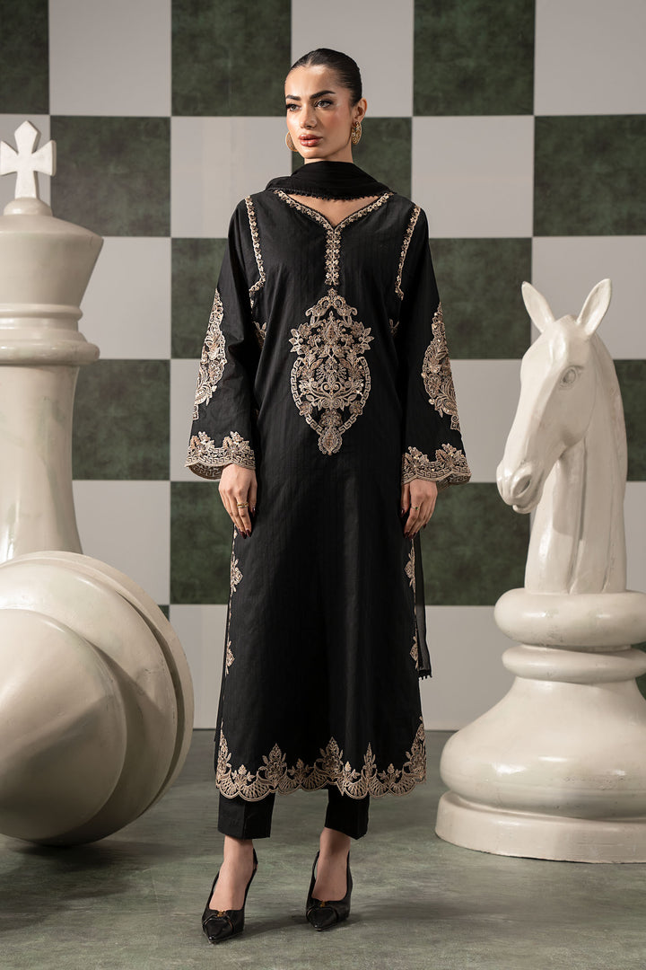 3 Piece Embroidered Dobby Lawn Suit All Products DWE2620-ESM-BLK