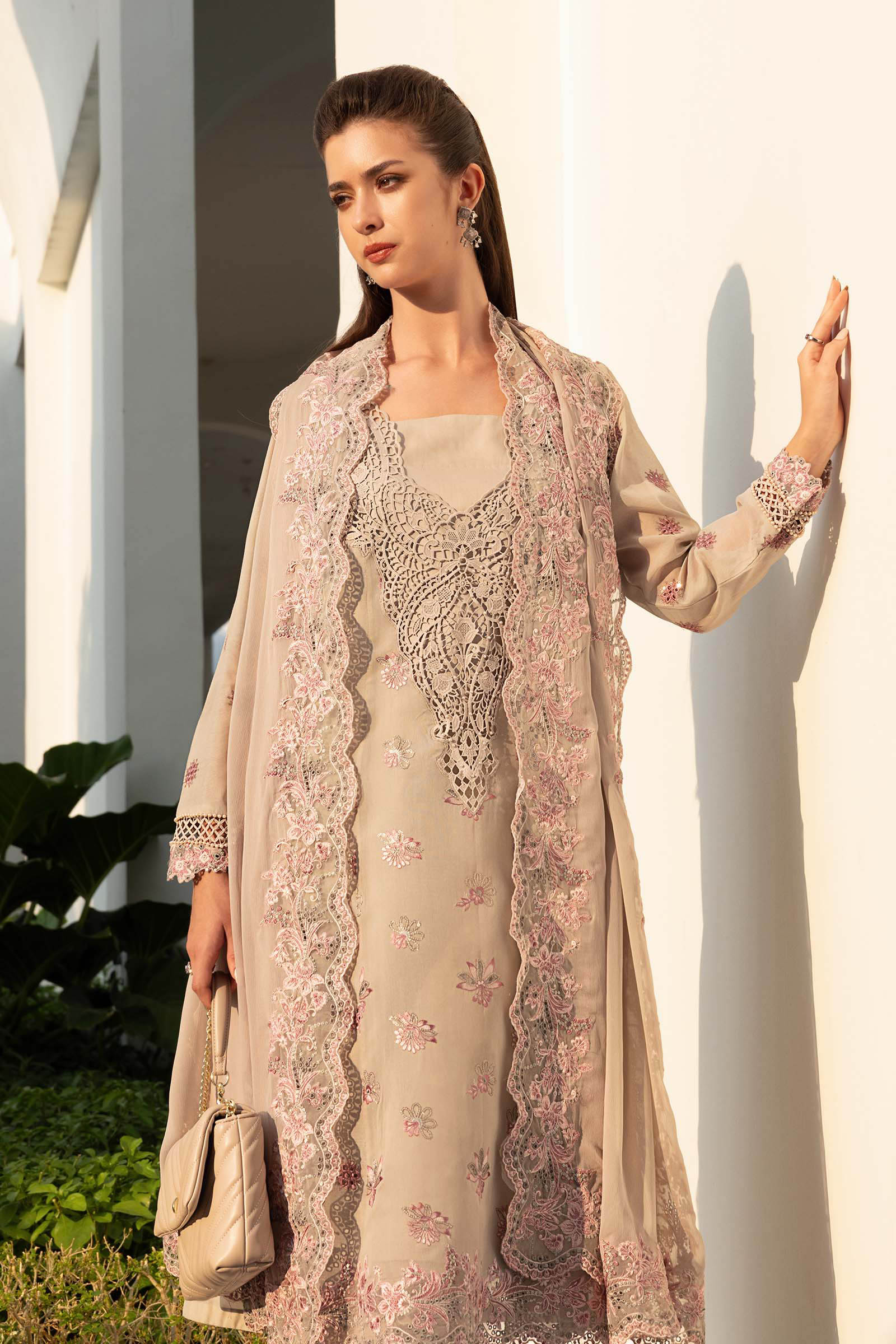 3 Piece Embroidered Paper Cotton Suit