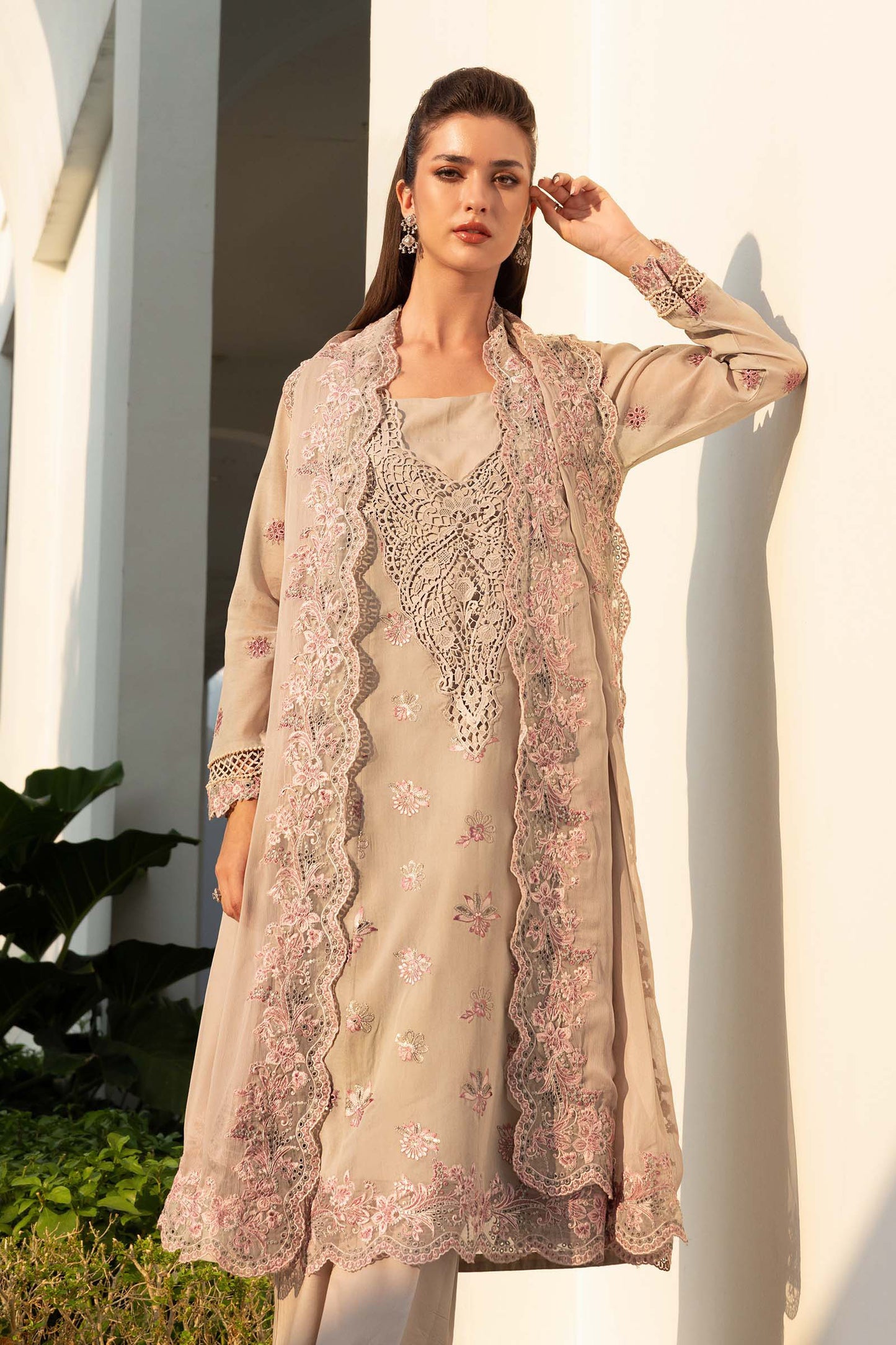 3 Piece Embroidered Paper Cotton Suit