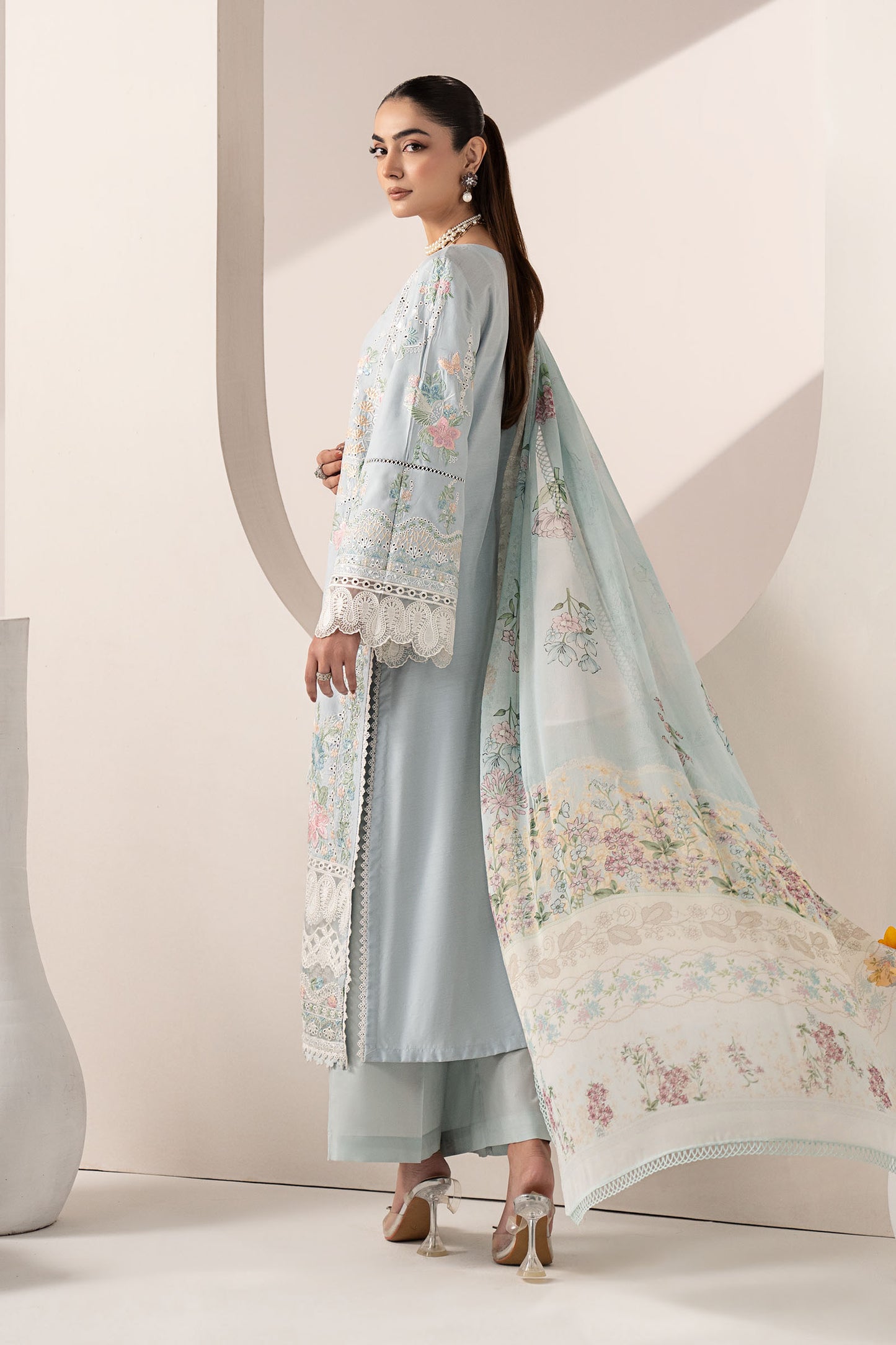 3 Piece Embroidered Paper Silk Suit