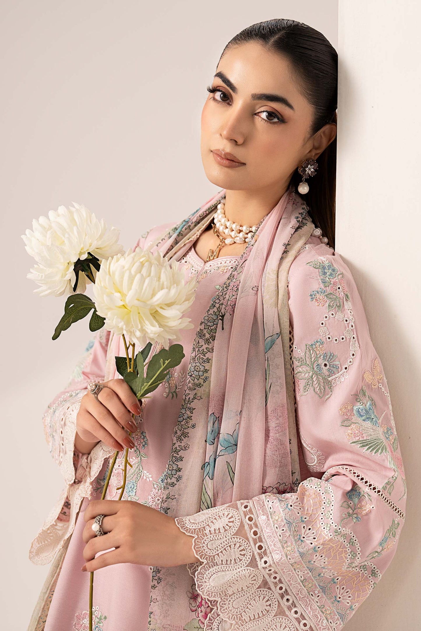 3 Piece Embroidered Paper Silk Suit