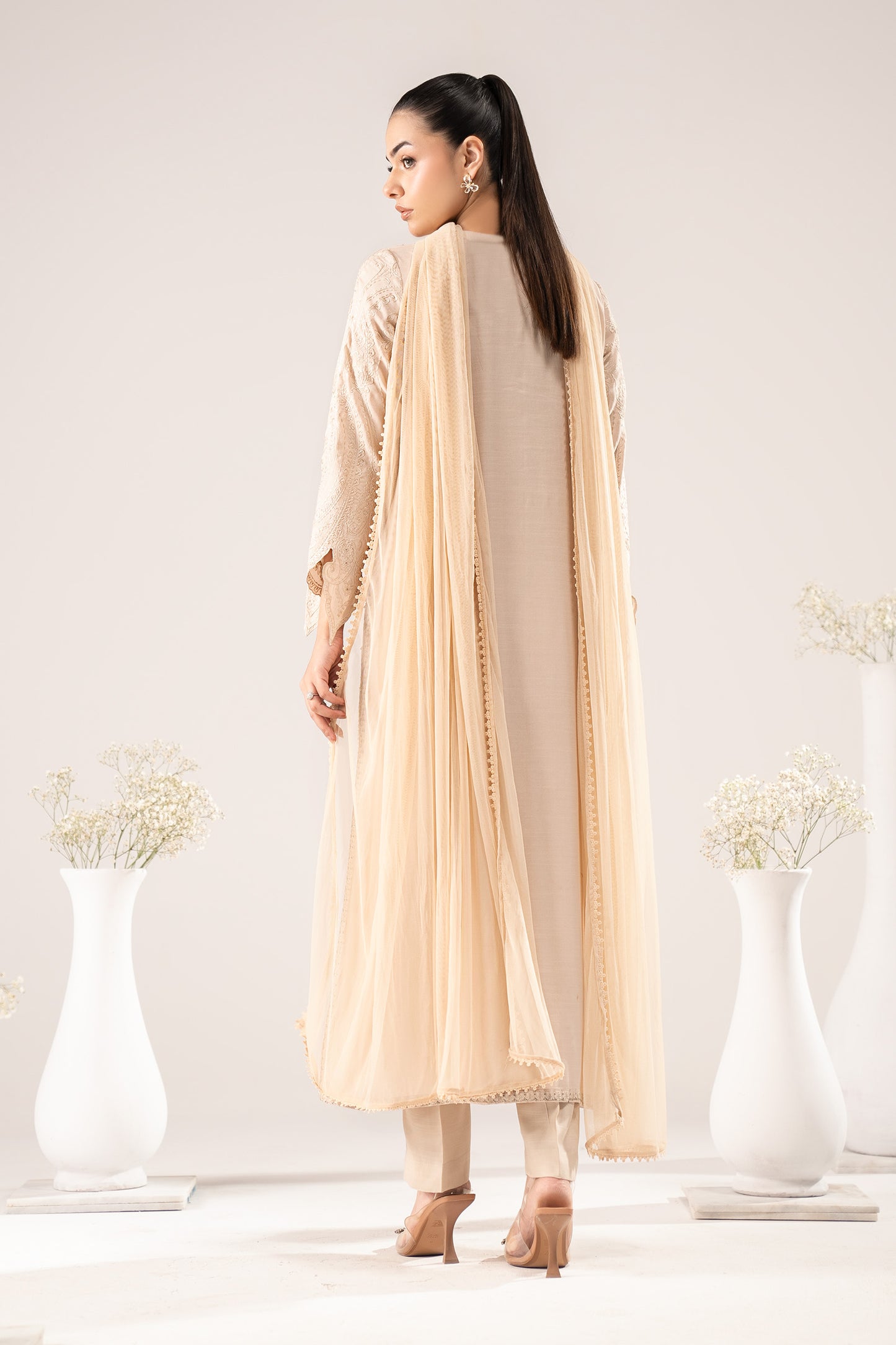 3 Piece Embroidered Raw Silk Suit