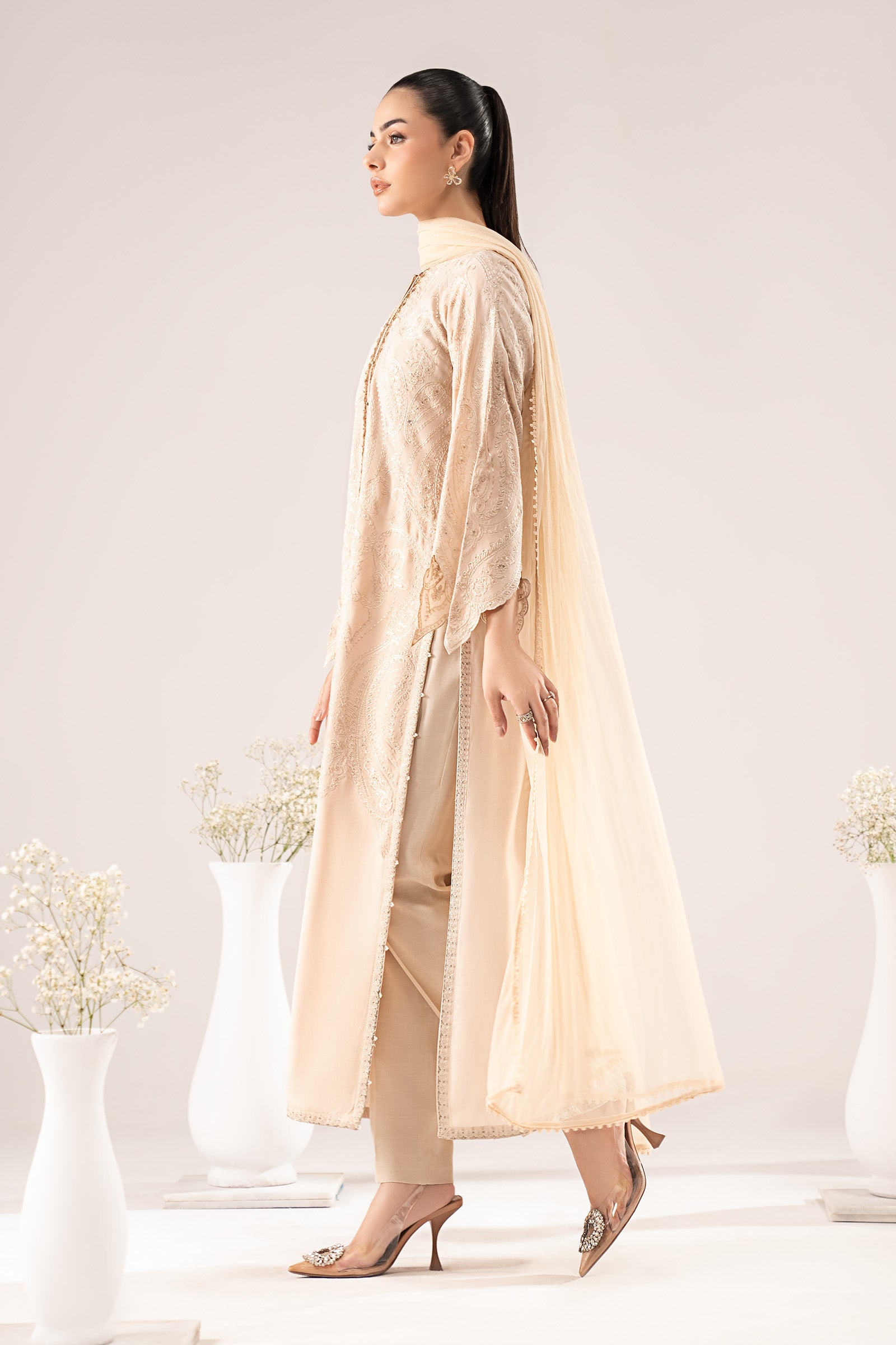 3 Piece Embroidered Raw Silk Suit