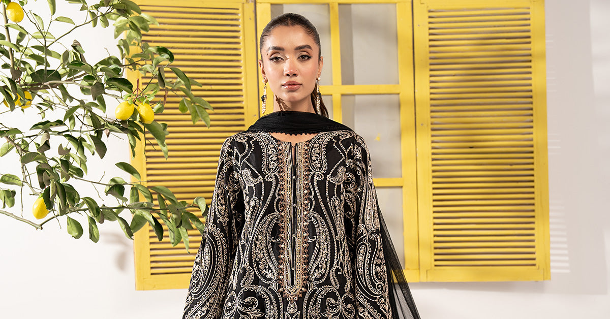 3 Piece Embroidered Raw Silk Suit