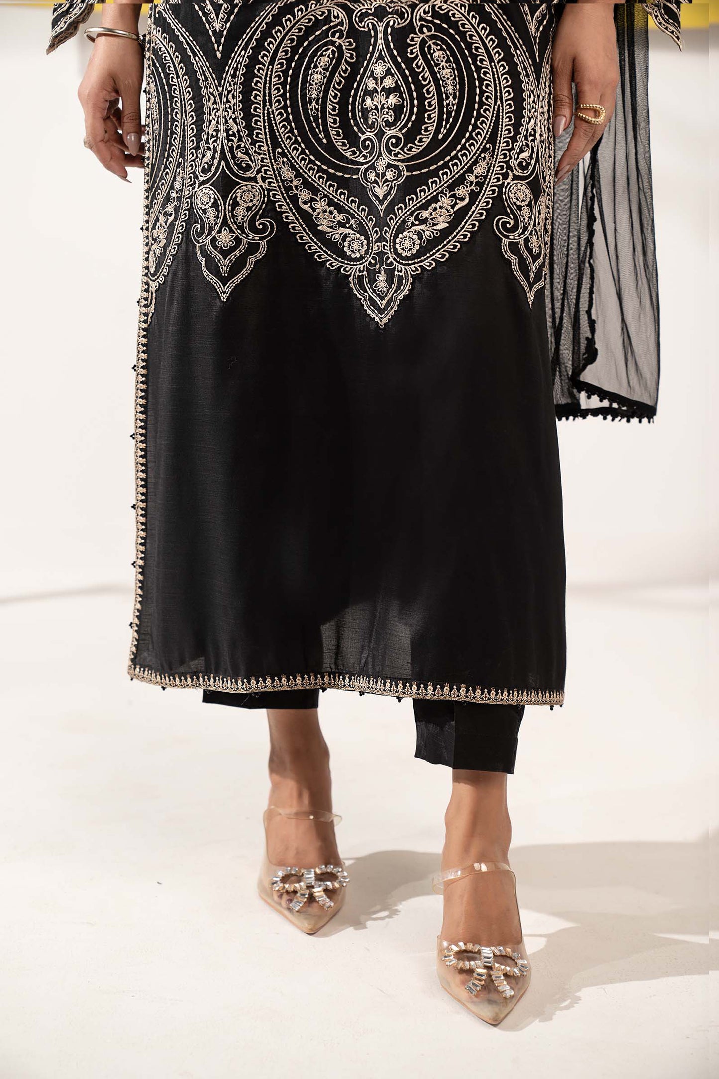 3 Piece Embroidered Raw Silk Suit