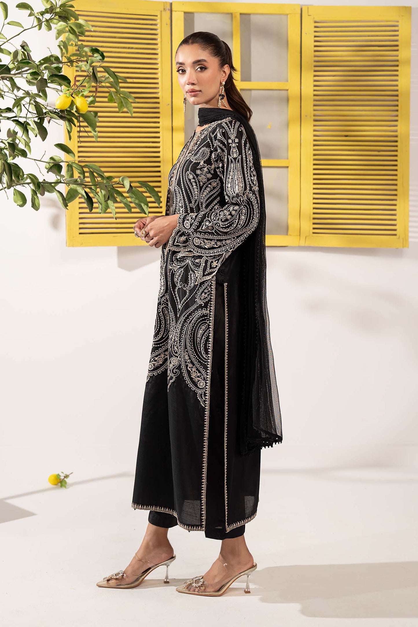 3 Piece Embroidered Raw Silk Suit